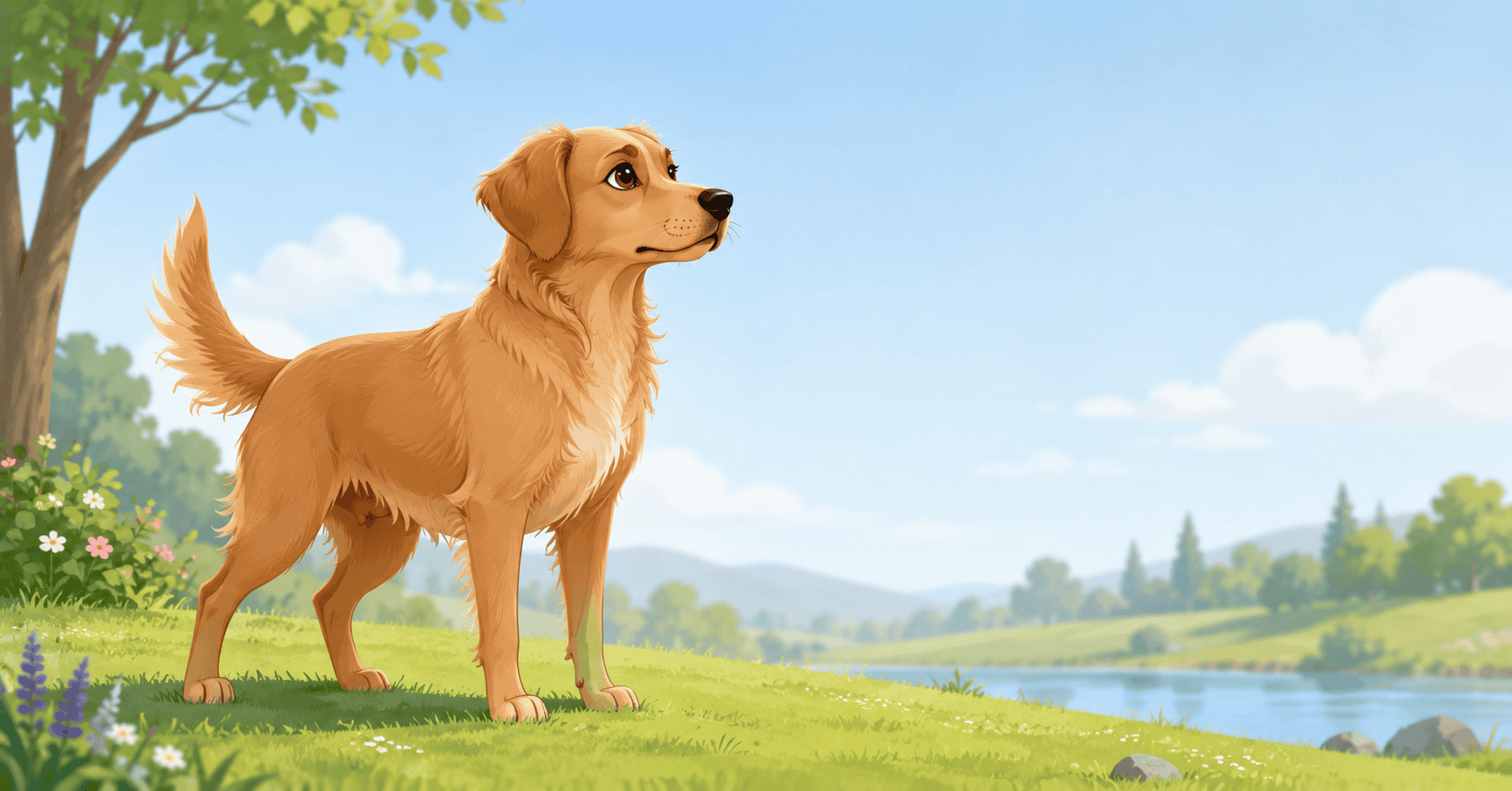 A female dog displaying alert body language in an outdoor setting, illustrating the natural physical signals of canine communication.